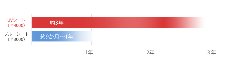 UVシート(#4000)とブルーシート(#3000)の耐久性比較